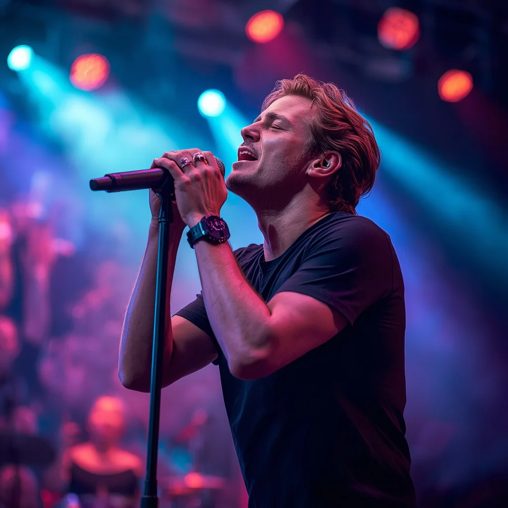 Charismatic Male Musician: Performing on a Stage | creative ai prompt — AI image prompt