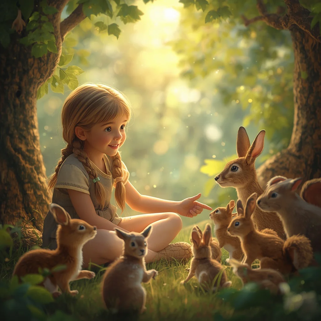 Cute Girl Forest Nook Gentle Critters Enchanted Interaction | ai prompt text to image — AI image prompt
