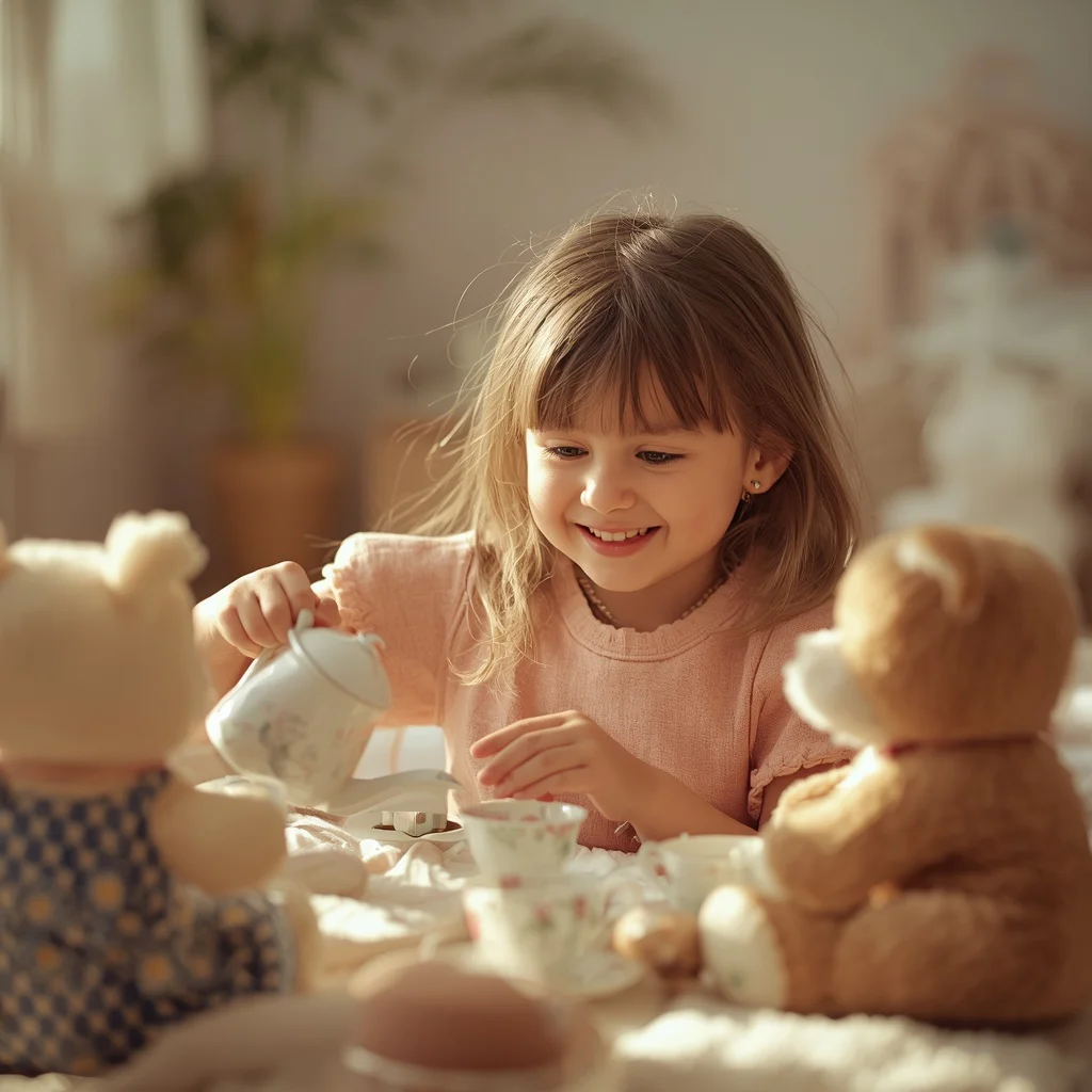 Cute Girl Stuffed Animals Tea Party Imaginative Play Innocent | Retro style prompt for gemini girl instagram — AI image prompt