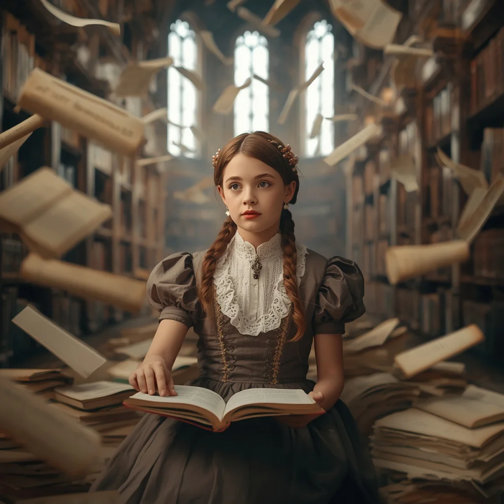 Elegant Girl Library Scrolls Floating Knowledge Magical Aura | gemini ai photo prompt copy paste trending girl 2026 — AI image prompt