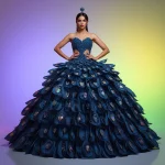 Luxurious Cinematic Shot of Beauty in Royal-Fusion Peacock Saree | prompt for traditional look for girl south indian