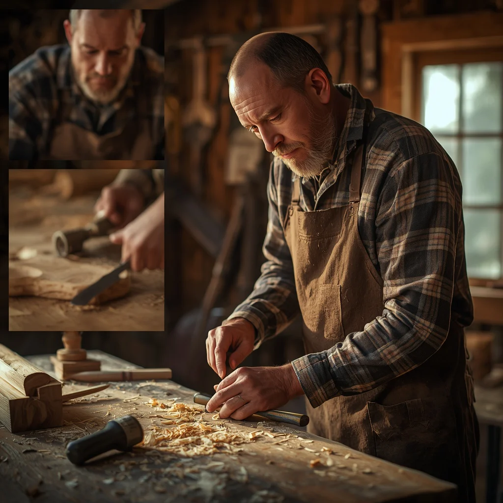 Man's Rustic Charm: Woodworking in Cabin | Chatgpt photo editing prompts trending boy instagram — AI image prompt