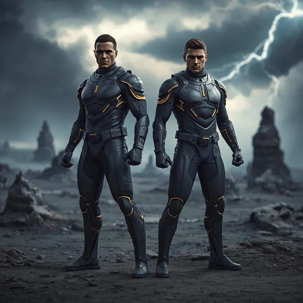 Men in Futuristic Armor Against a Stormy Alien Landscape | profile picture ai prompt — AI image prompt