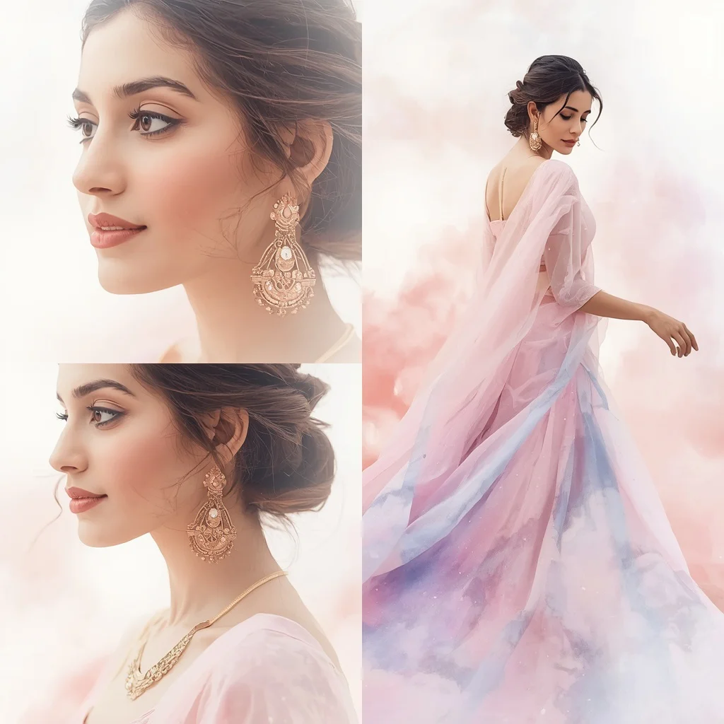 Soft Watercolor Collage with an Indian Woman's Grace | Instagram prompt for traditional look for girl