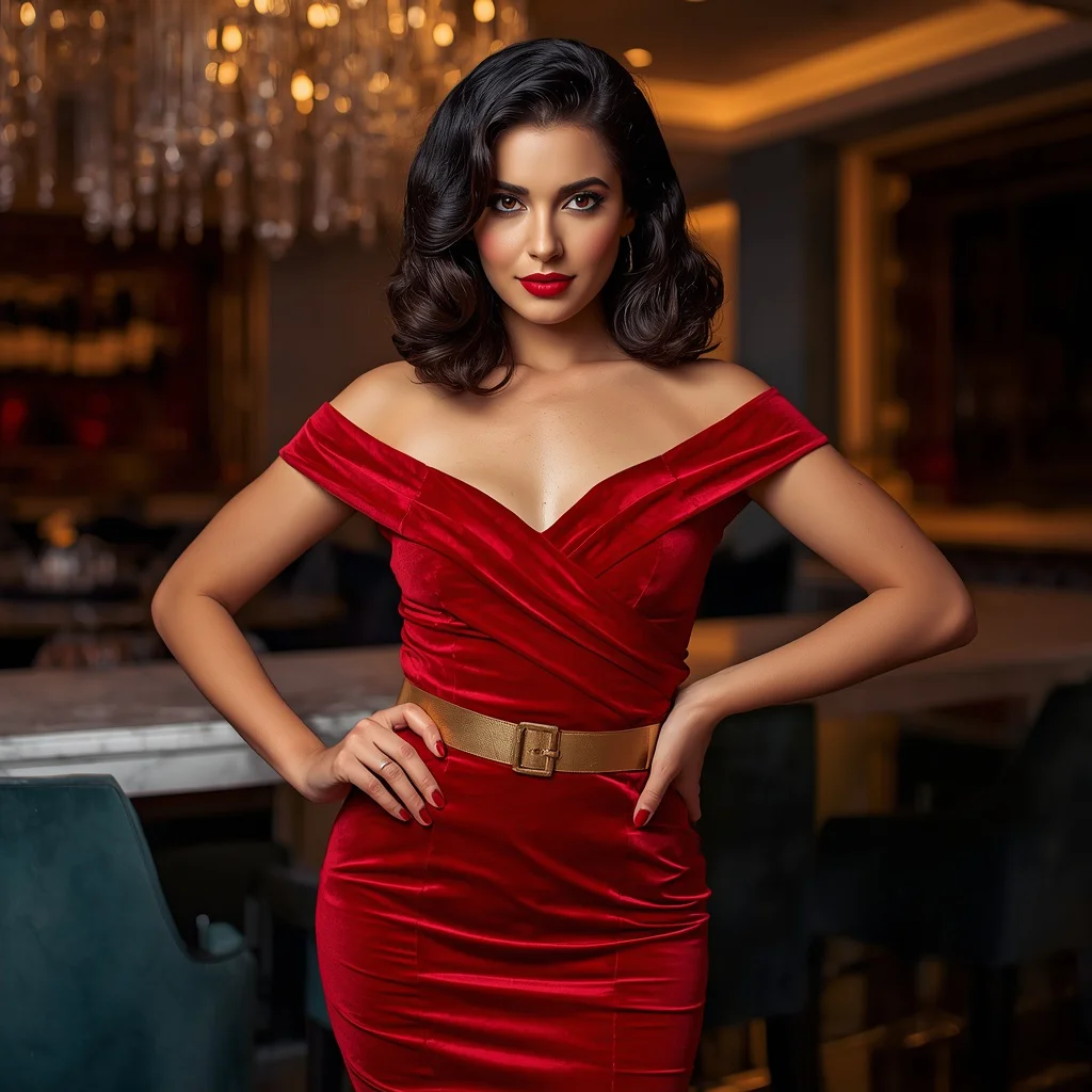 A Bold Red Velvet Cocktail Dress on a Beautiful Girl — AI image prompt