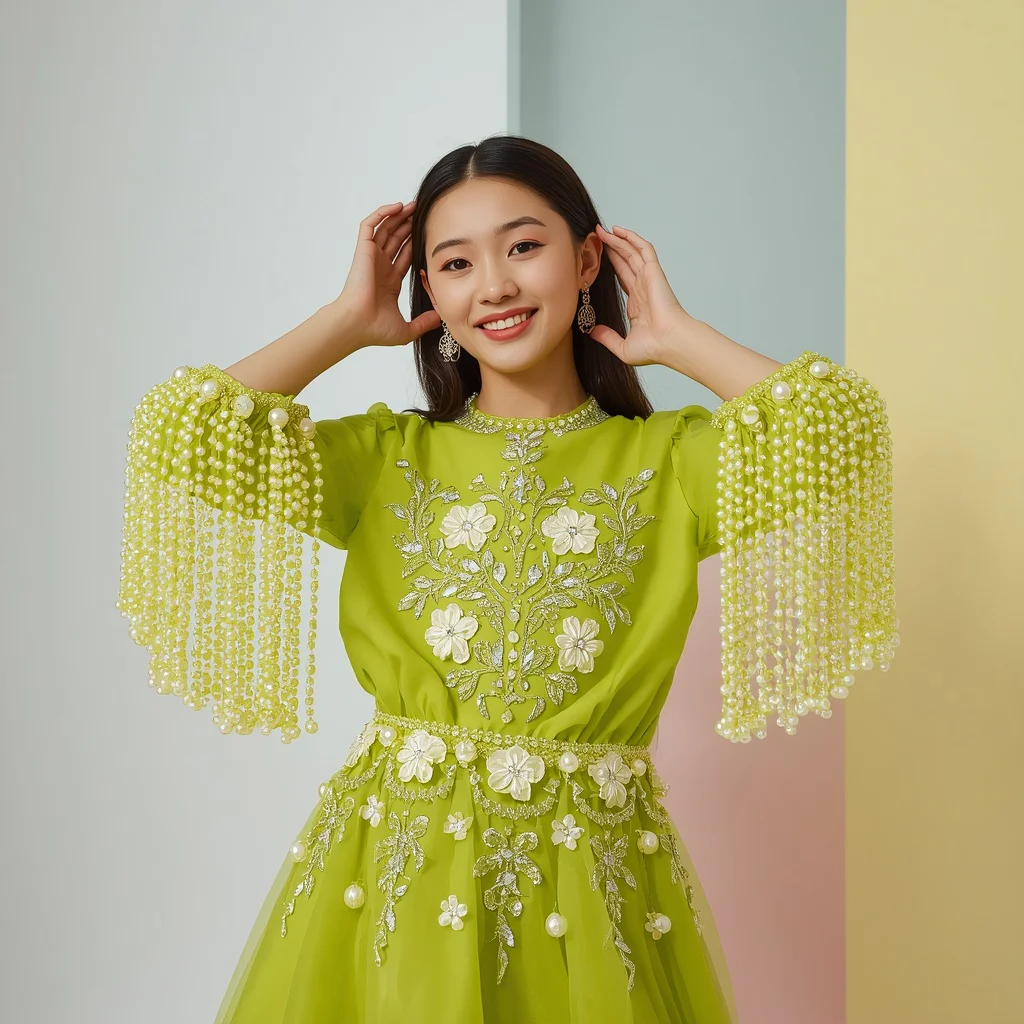 A Bright Lime Green Party Wear Portrait of a Model — AI image prompt