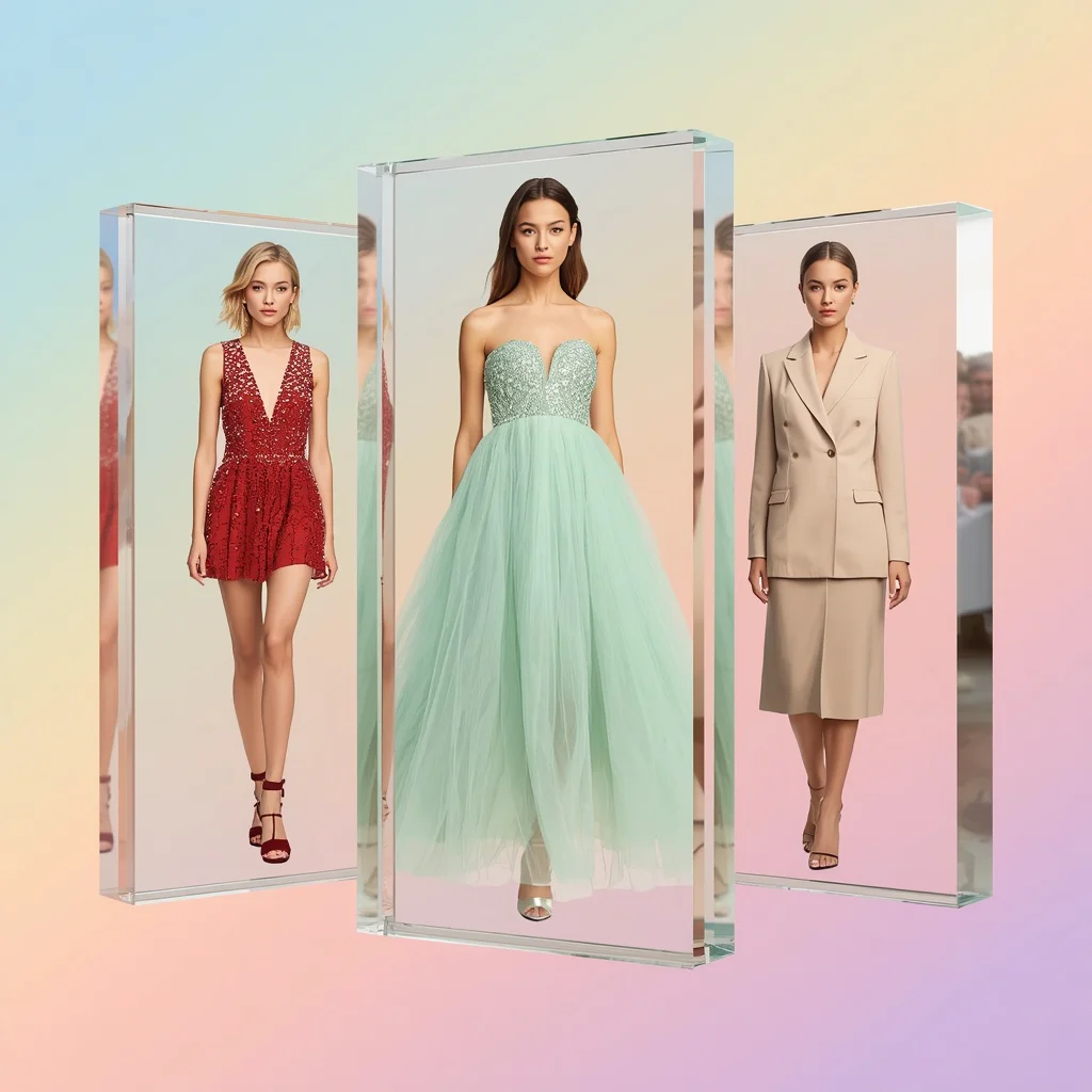 A Floating Glass Panel Collage of an Elegant Glamorous Girl — AI image prompt
