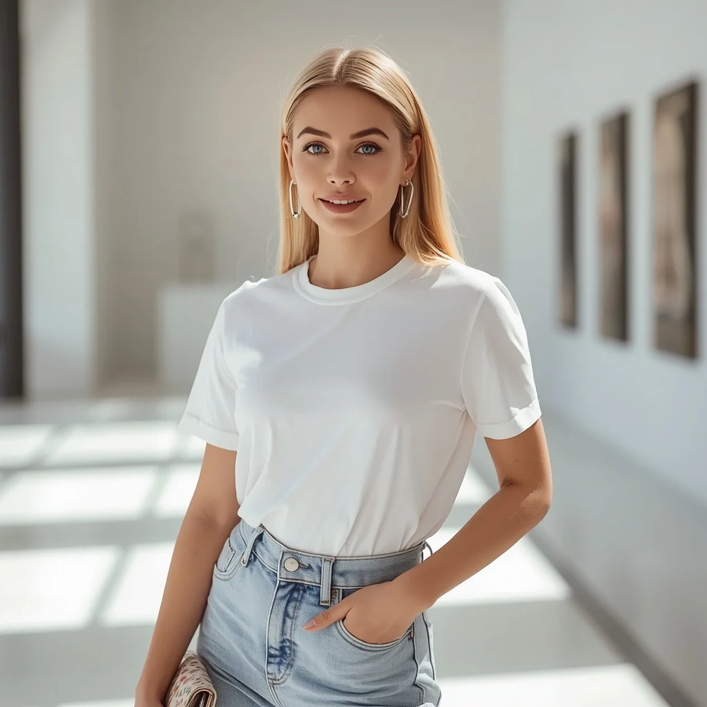 Chic and Modern in a White T-shirt and Denim Jeans — AI image prompt