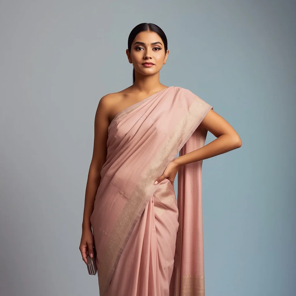 Confident Indian Woman with Hand on Hip in a Contemporary Pastel Saree — AI image prompt