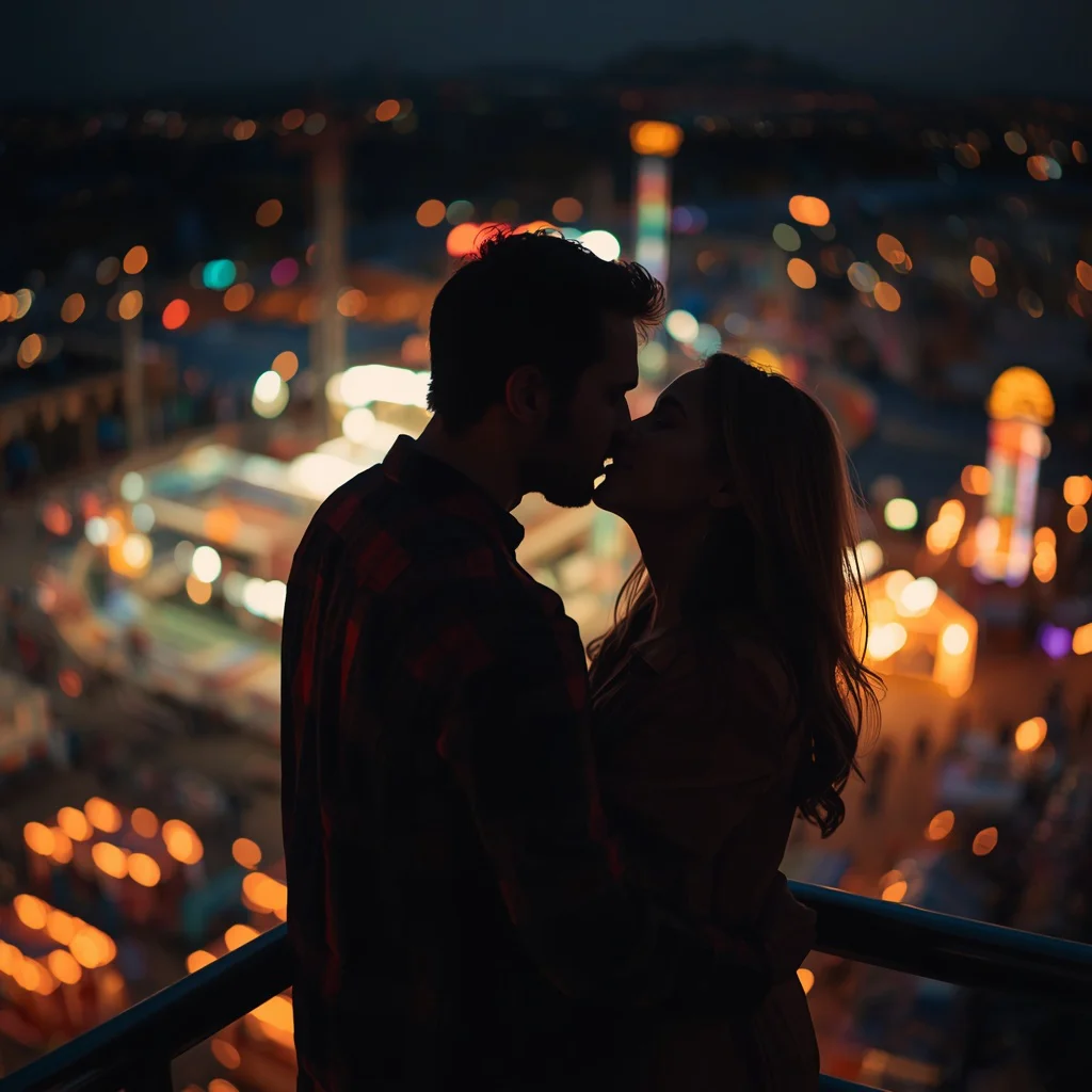 Couple Sharing an Intimate Moment on a Ferris Wheel — AI image prompt