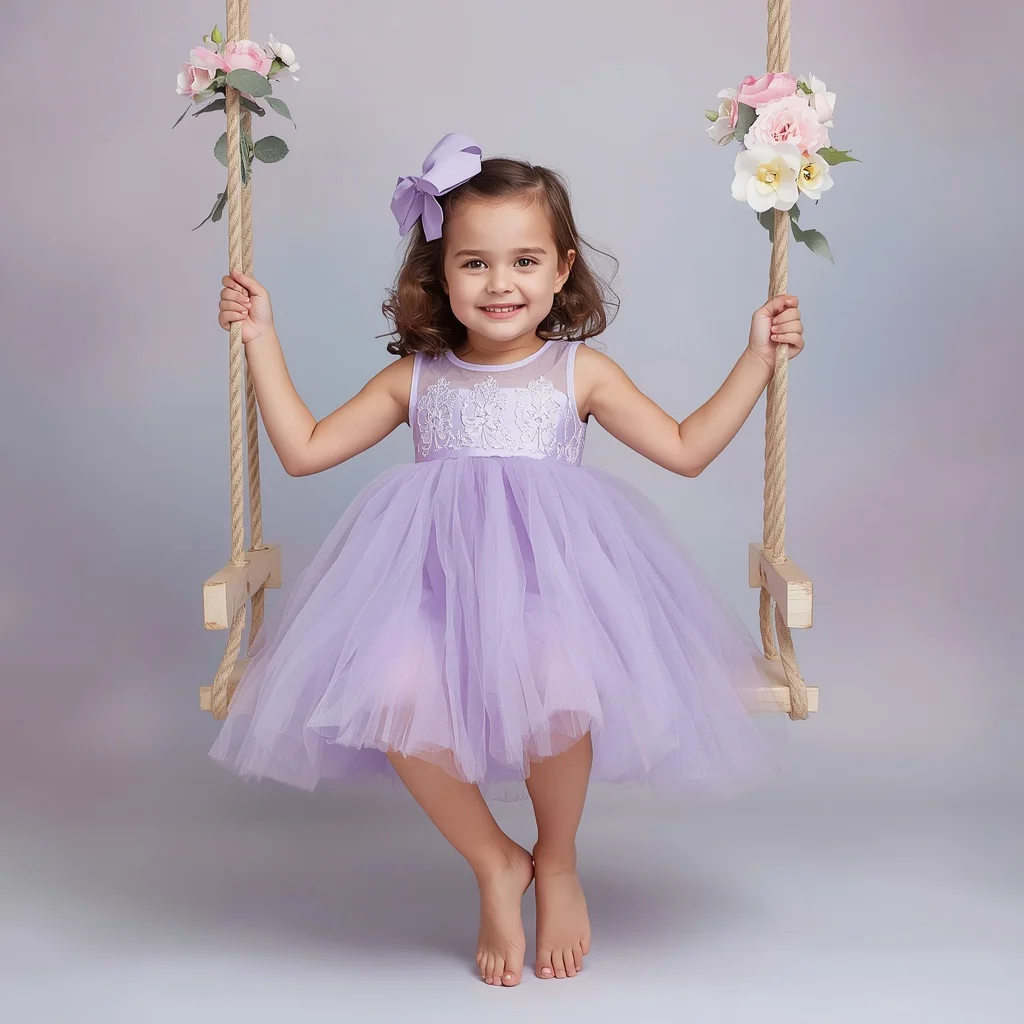 Cute Girl Wearing Lilac Tulle Party Dress — AI image prompt