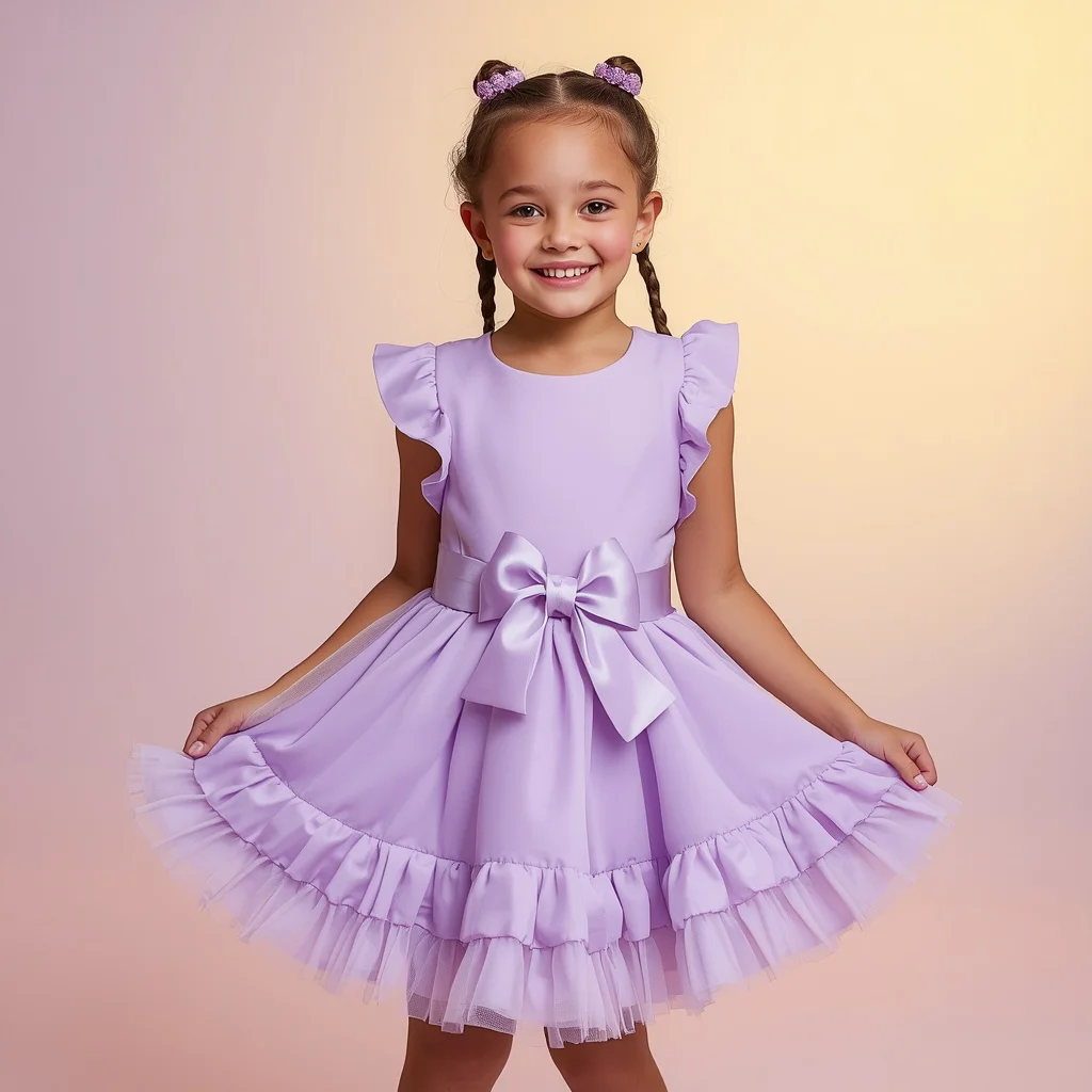 Cute Young Girl In Lilac Ruffle Dress — AI image prompt