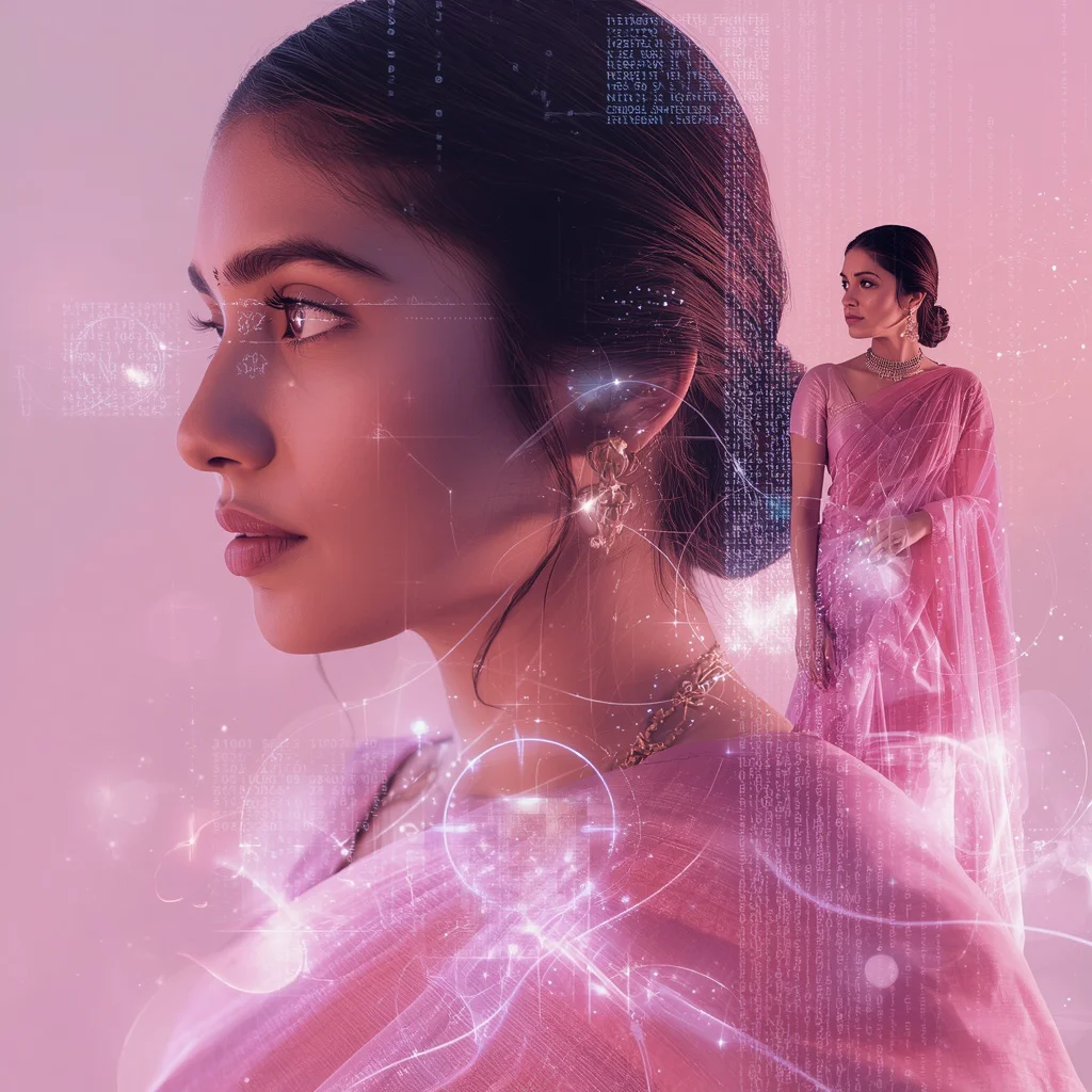 Digital Aura: An Indian Woman's Life in Luminous Data Streams — AI image prompt