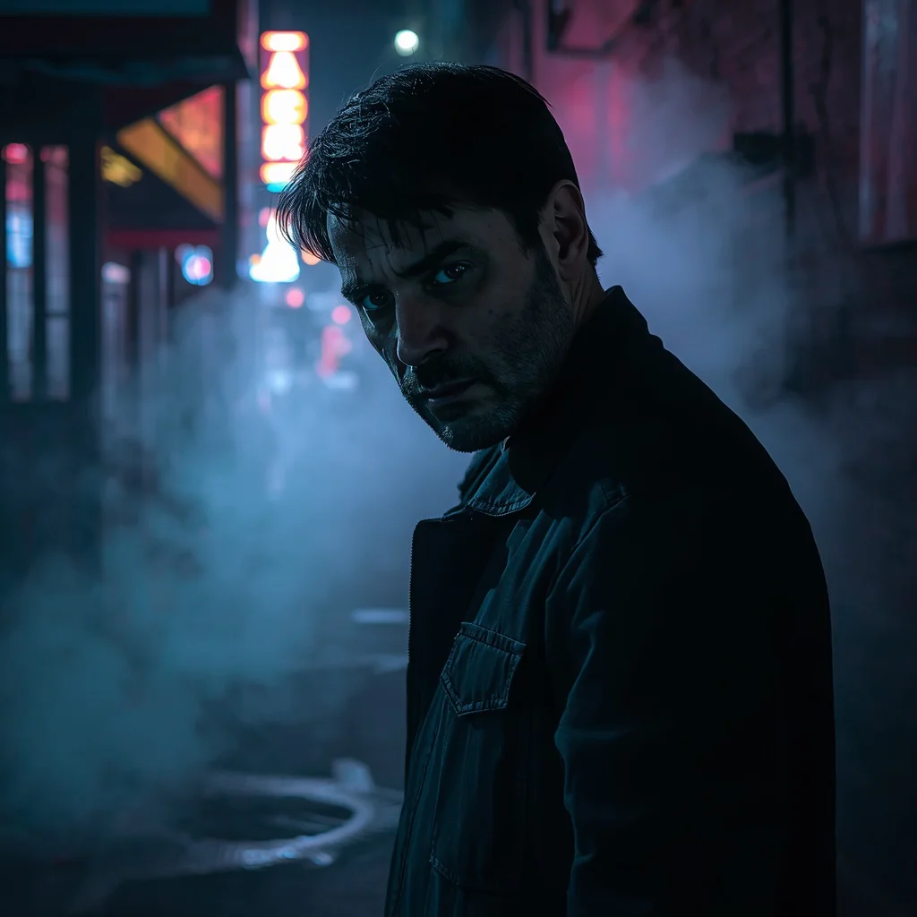 Gritty Undercover Agent in a Smoky Alleyway Stakeout — AI image prompt