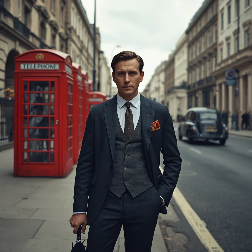 Man in a Bespoke Suit Standing in a Classic London Street — AI image prompt