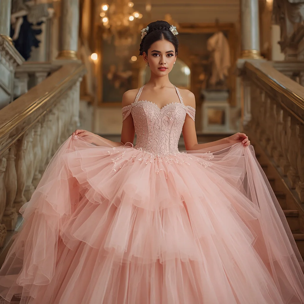 Modern Princess in a Blush Pink Tulle Ball Gown — AI image prompt