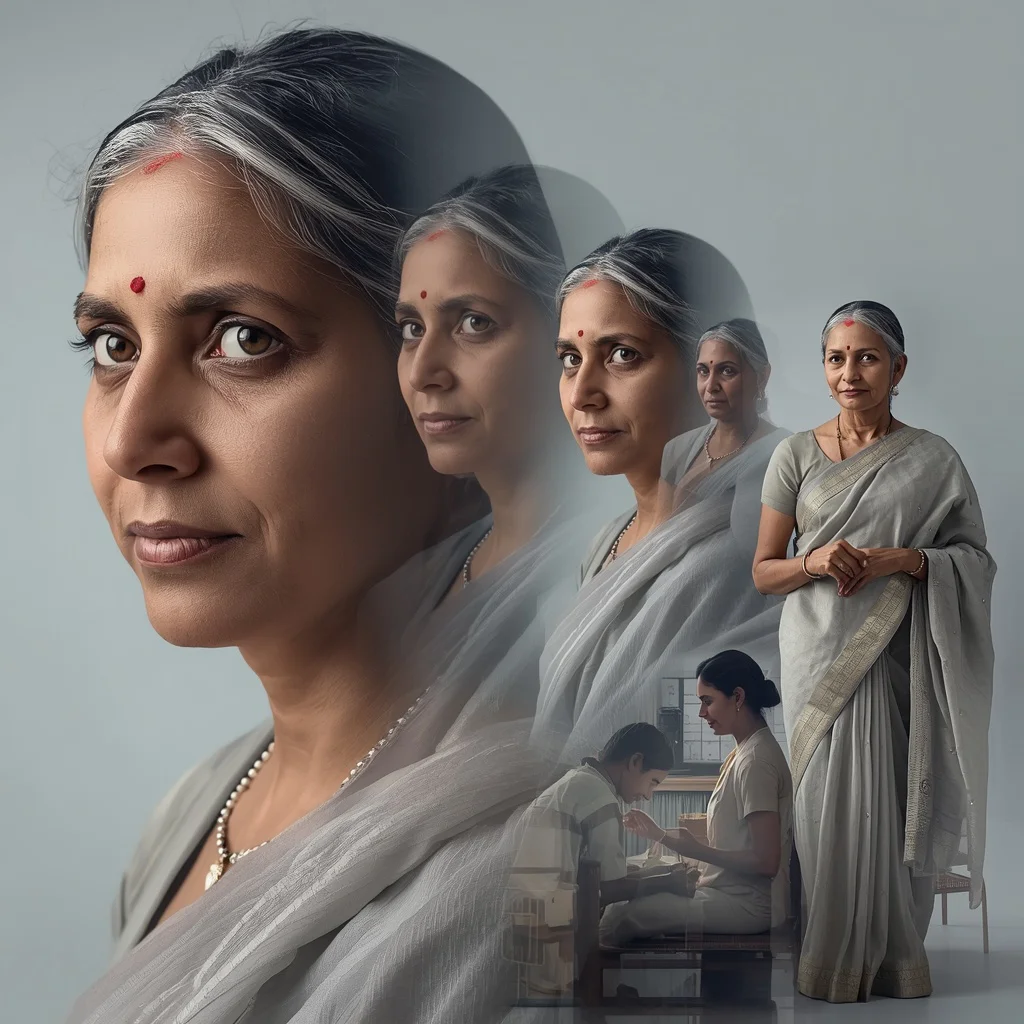 Silent Strength, Gentle Heart: An Indian Woman's Enduring Spirit — AI image prompt