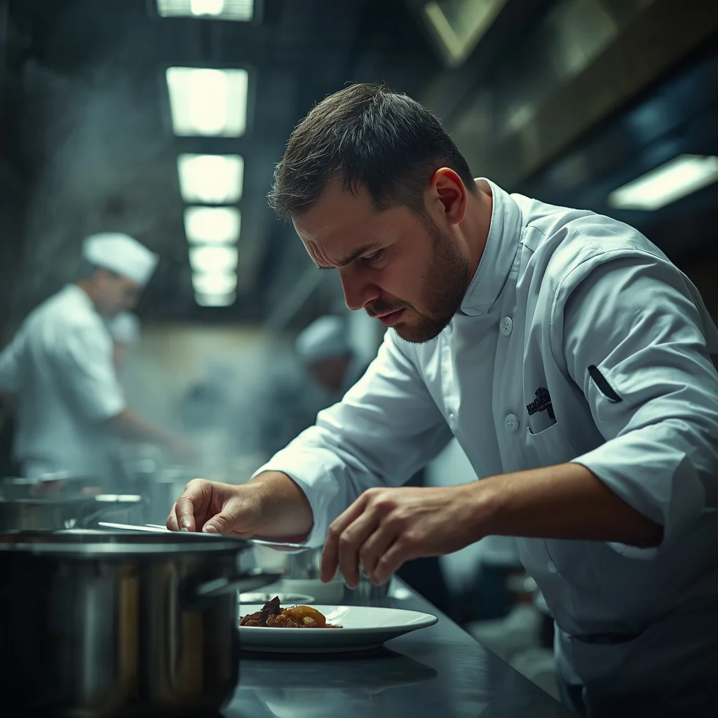 The Chef's Passion: Focused Man in a Professional Kitchen — AI image prompt