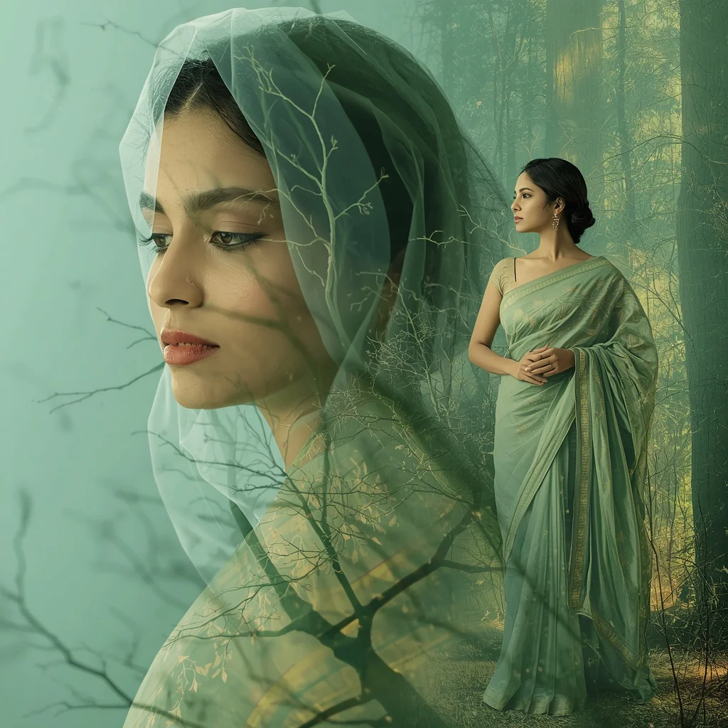 Whispering Forest: An Indian Woman's Connection to Ancient Trees — AI image prompt
